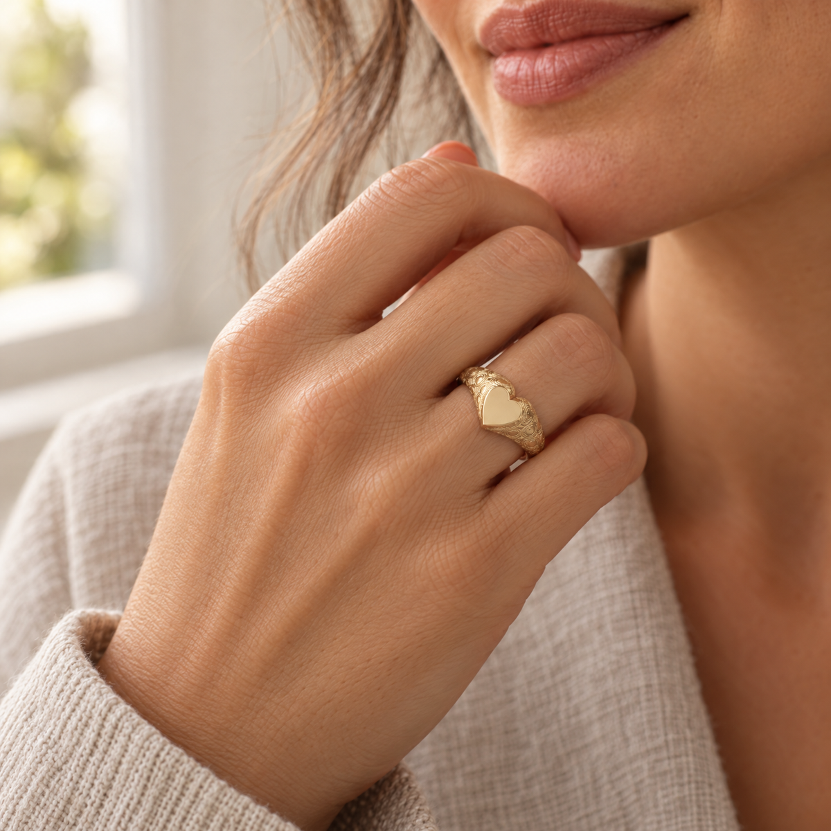 Solid 14K Gold Signet with Pattern Forever Sealed Memorial Ring — lifestyle — evr20041kgfs