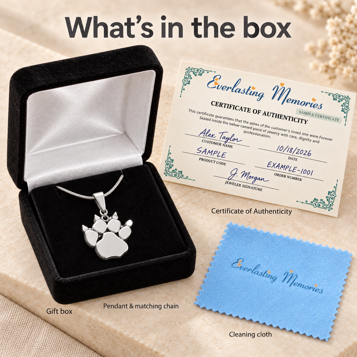 Solid 14k White Gold Pawprint Forever Sealed Memorial Jewelry — whats in box — evr20053wgfs