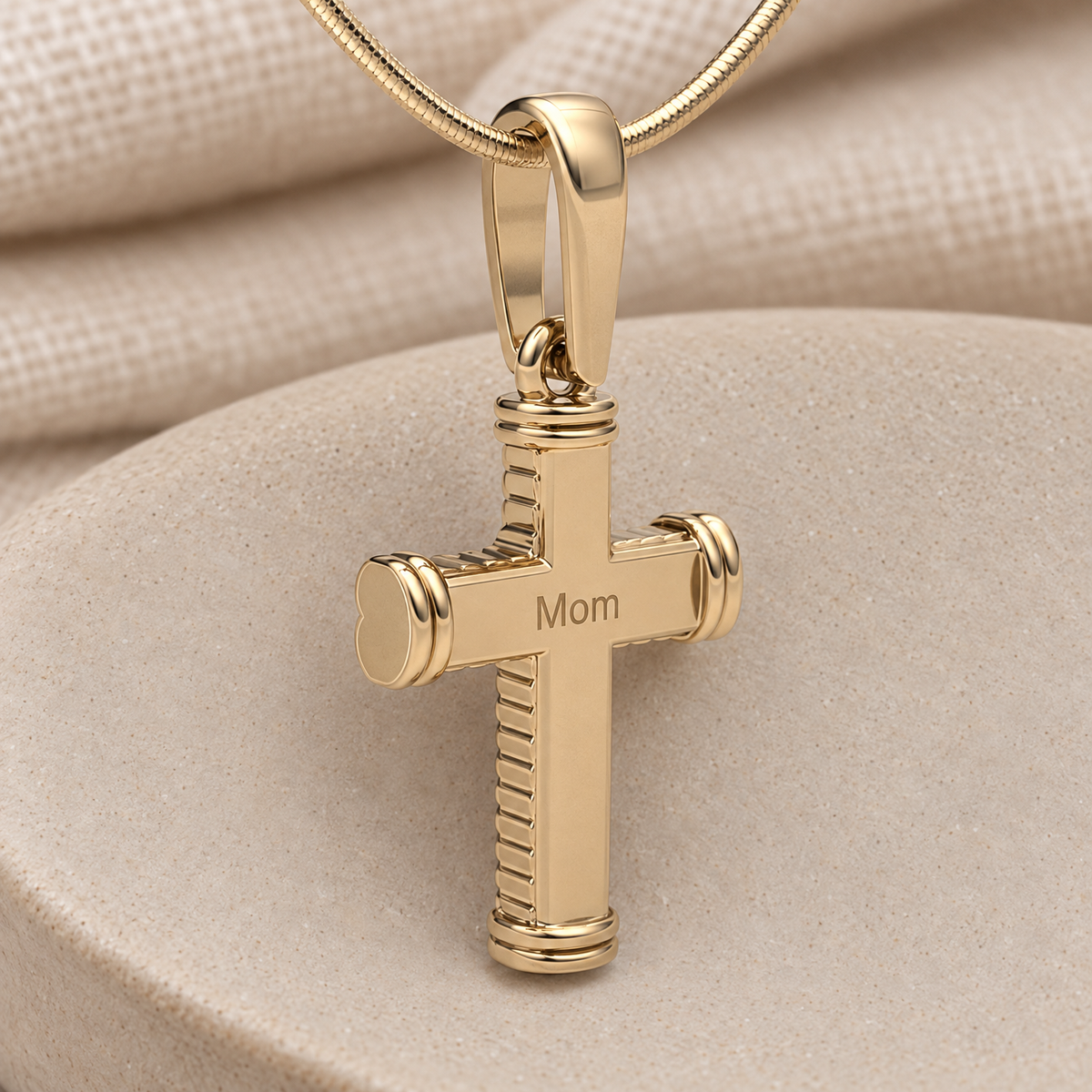 14K Gold Cable Cross Forever Sealed Memorial Jewelry — rear engraving — evr20026kgfs