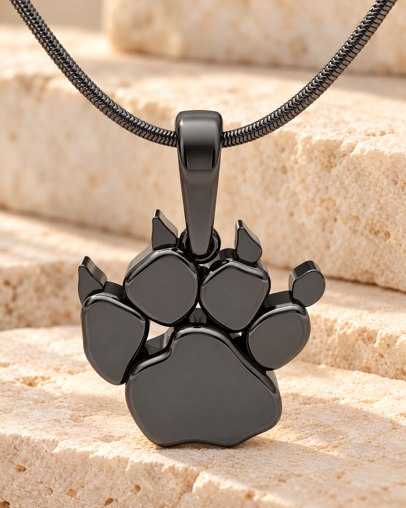 Black Plated Pawprint Forever Sealed Memorial Jewelry
