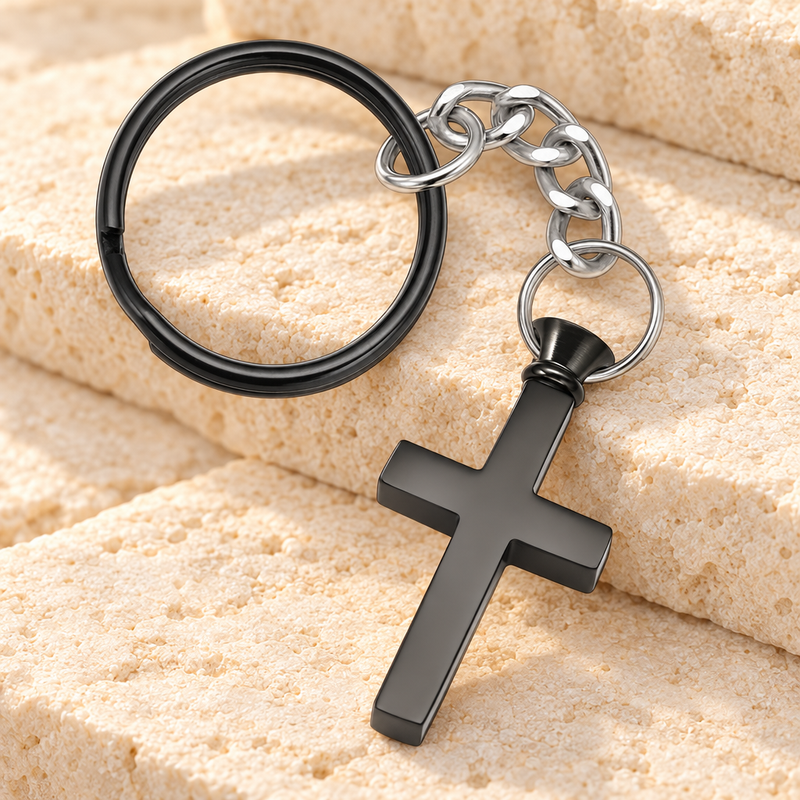Black Remembrance Cross Memorial Keychain