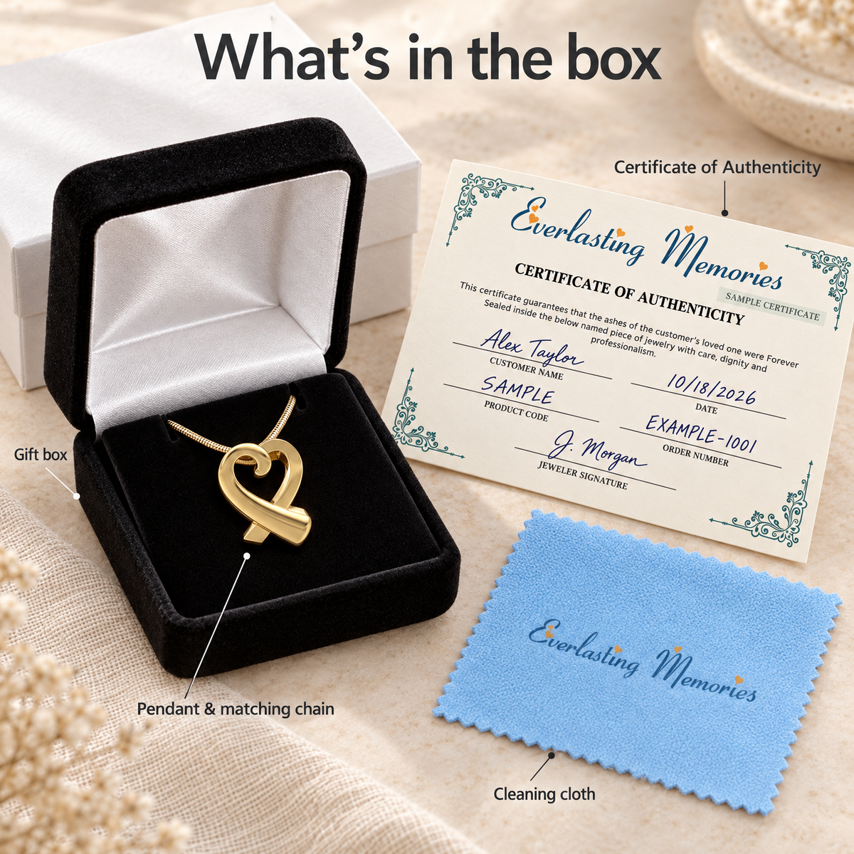 Gold Plated Folded Heart Forever Sealed Memorial Jewelry — whats in box — evr6181gfs