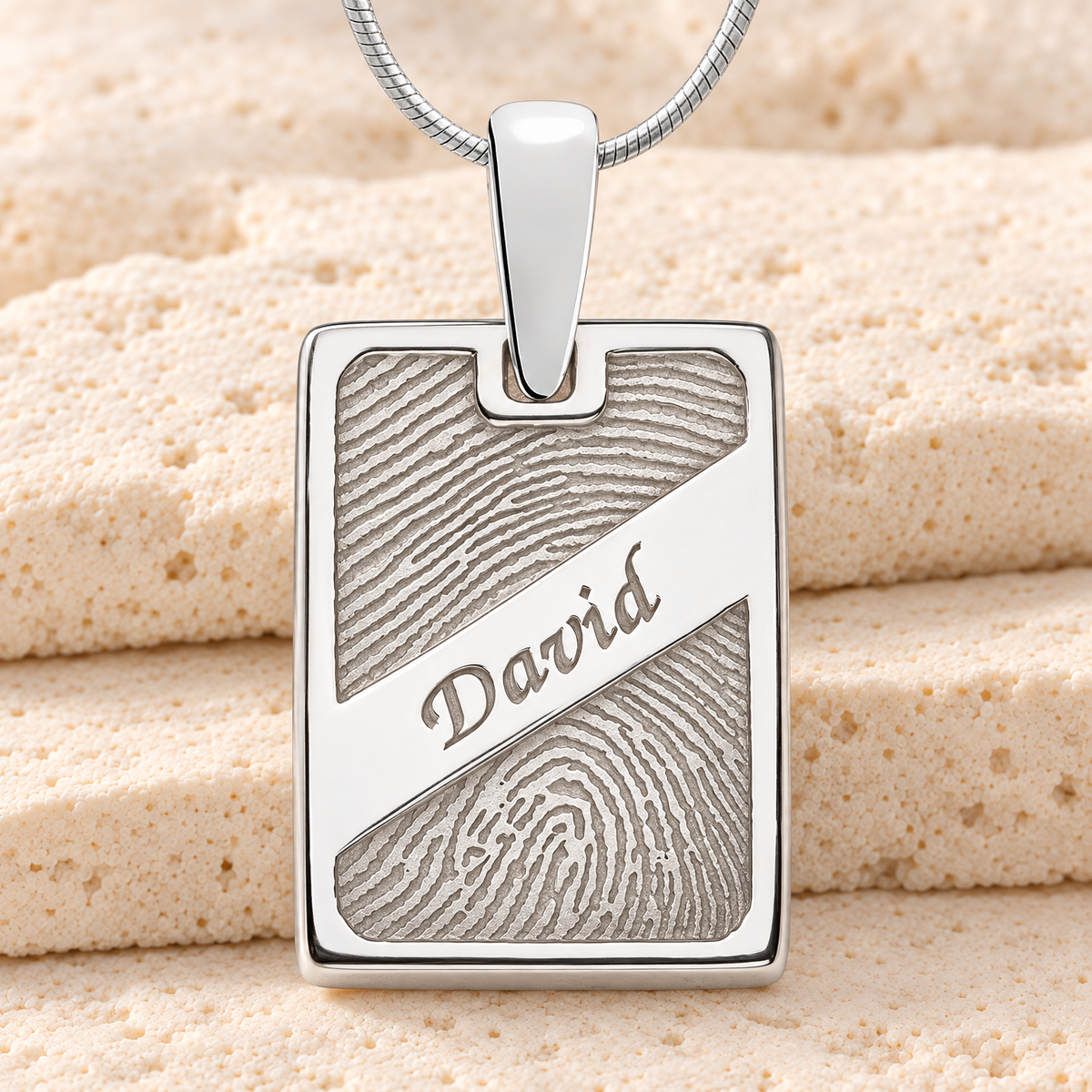 Sterling Silver Memorial Rectangle Fingerprint Necklace — main — evr4834s