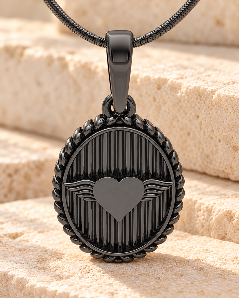 Black Plated At Heart Oval Forever Sealed Memorial Jewelry