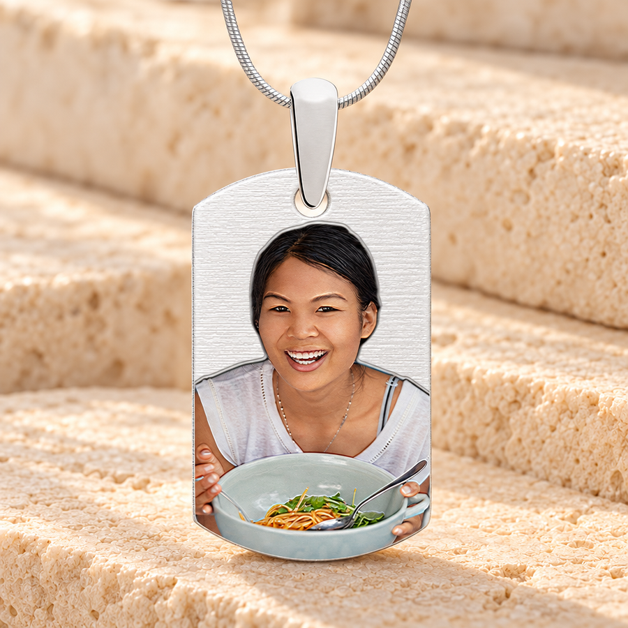 Small Dog Tag Stainless Color Photo Pendant