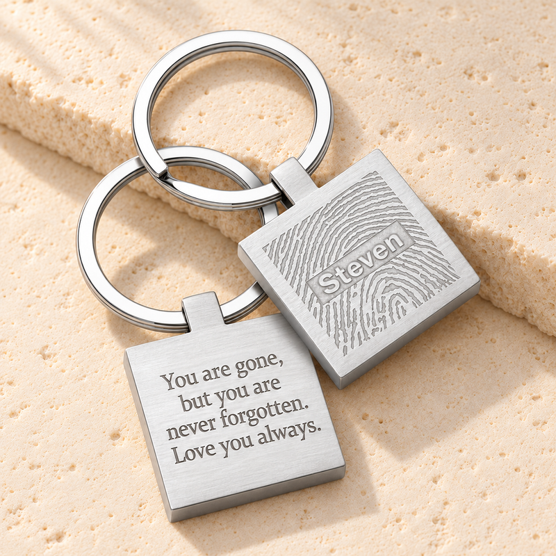 Steel Squared Fingerprint Keychain