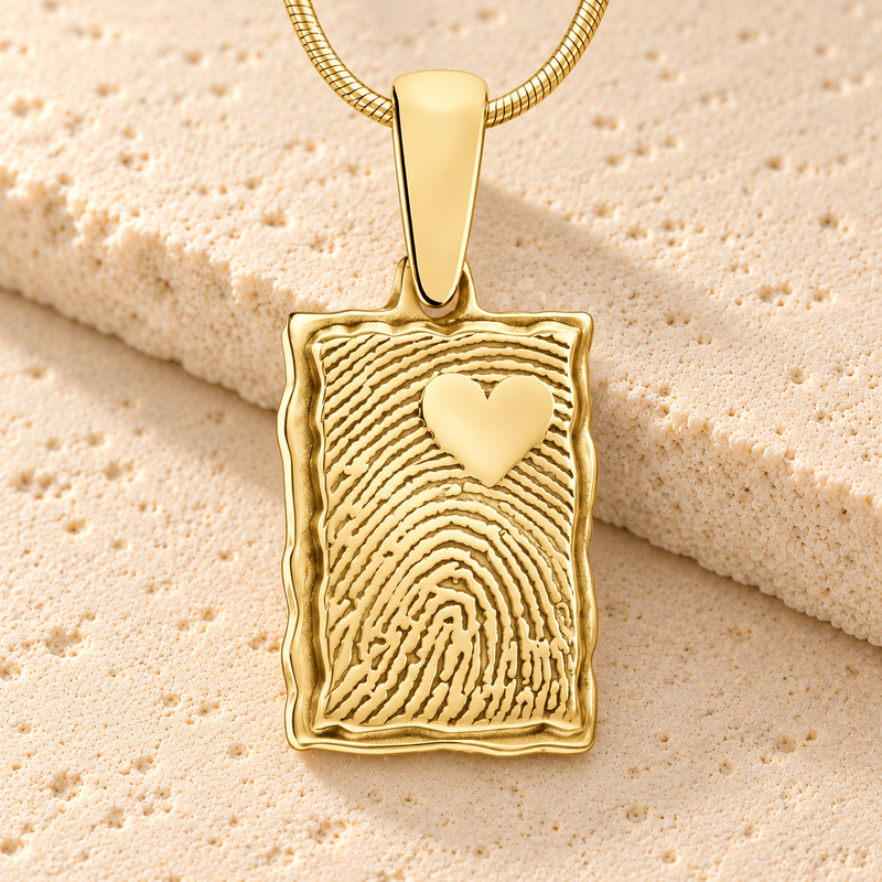 Gold Plated Loved Rectangle Fingerprint Necklace