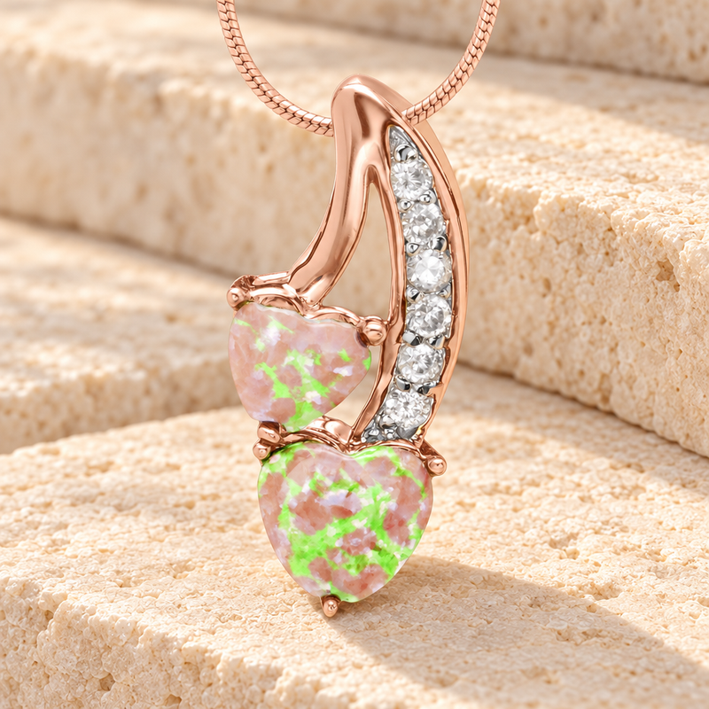 Rose Gold Pink Calming Hearts Cremation Jewelry