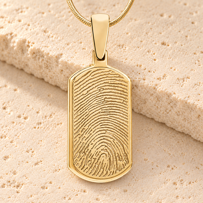 Dog Tag Gold Plated Fingerprint Necklace