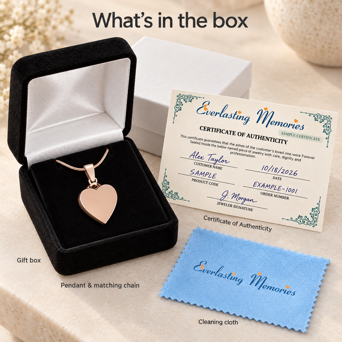 Rose Gold Plated Serenity Heart Forever Sealed Cremation Jewelry — whats in box — 20037rgfs