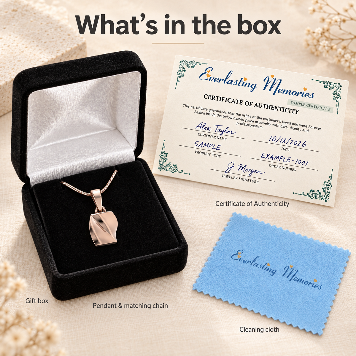 Rose Gold Plated Helix Squared Forever Sealed Memorial Jewelry — whats in box — evr20031rgfs