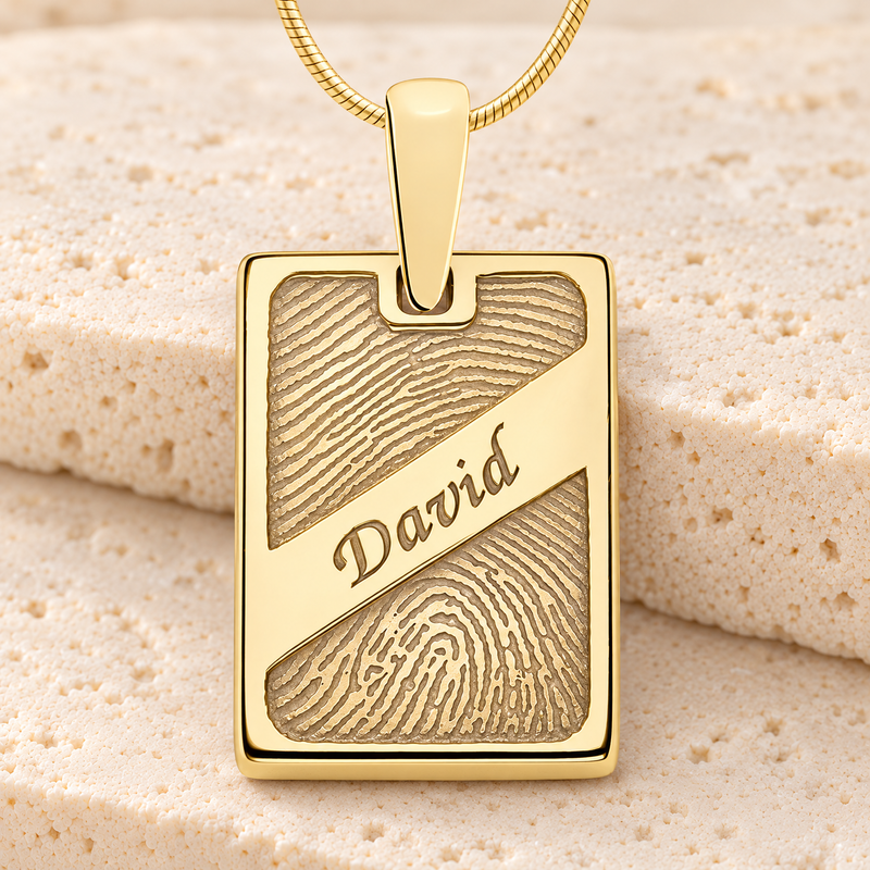 Gold Plated Sterling Silver Memorial Rectangle Fingerprint Necklace