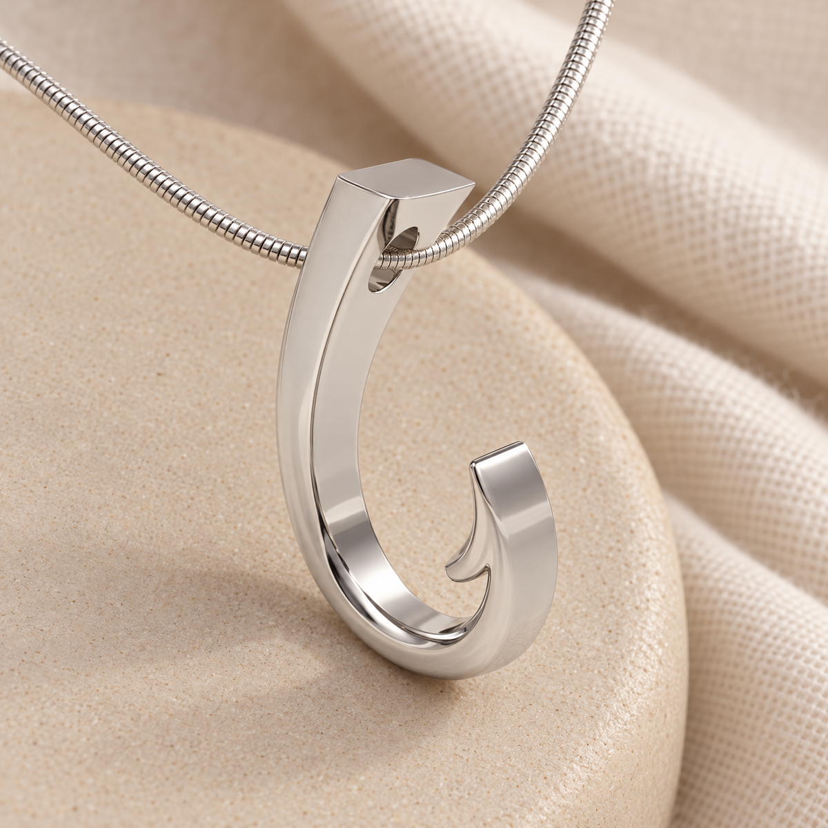 Solid 14k White Gold Fishing Hook Forever Sealed Memorial Jewelry — alternate view — evr20043wgfs