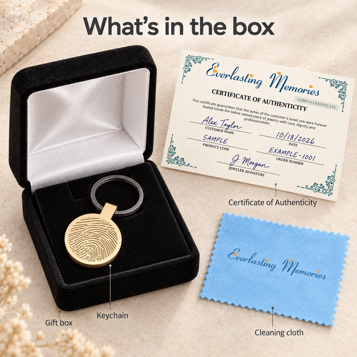 Solid 14K Gold Fingerprint Cast Forever Sealed Memorial Keychain — whats in box — evr4799kgfs
