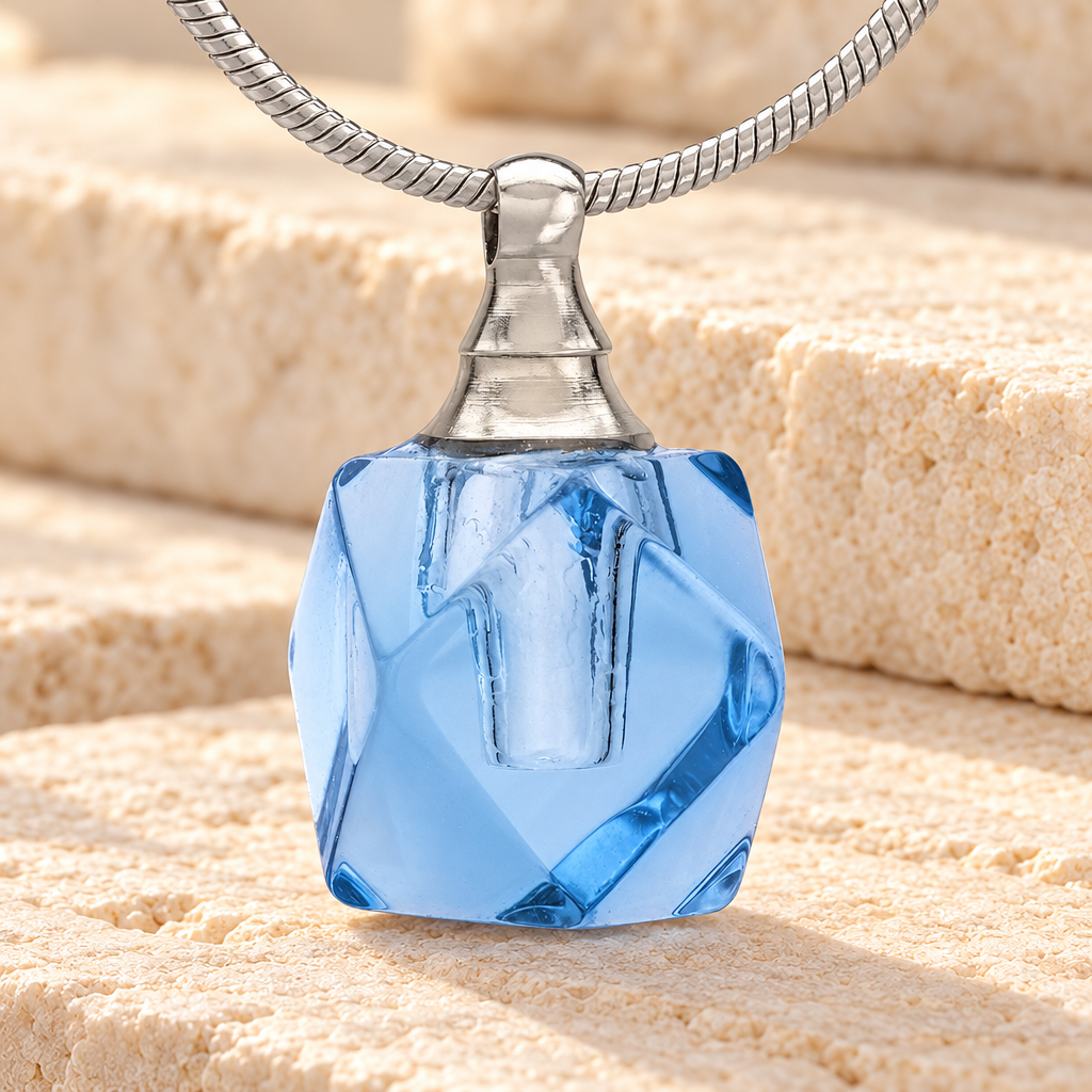 Glass Locket Blue Cubix Cremation Jewelry — main — evr2531blue