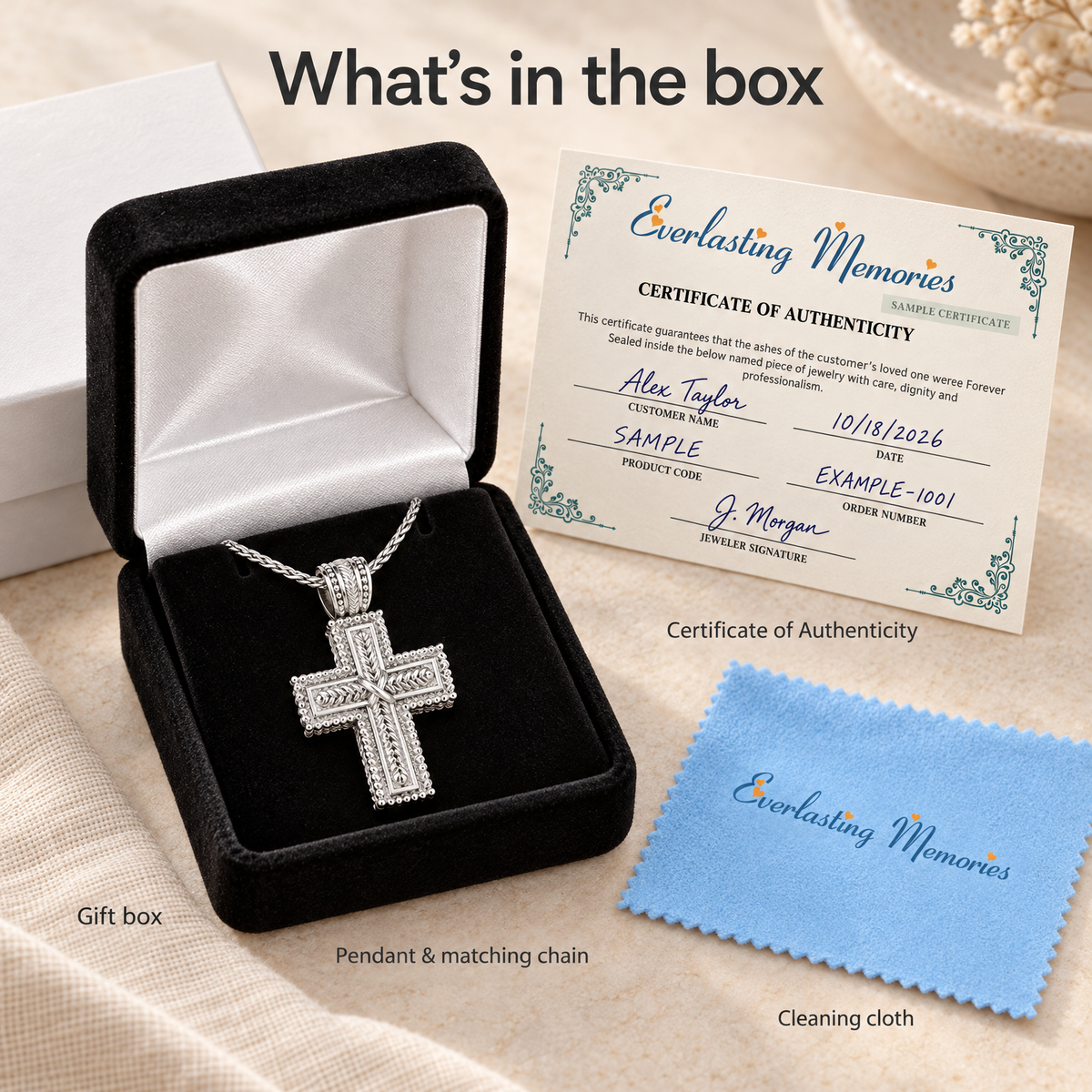 Solid 14k White Gold Double Cross Forever Sealed Memorial Jewelry — whats in box — evr20072wgfs