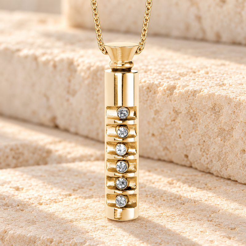Gold Marvel Cylinder Cremation Jewelry