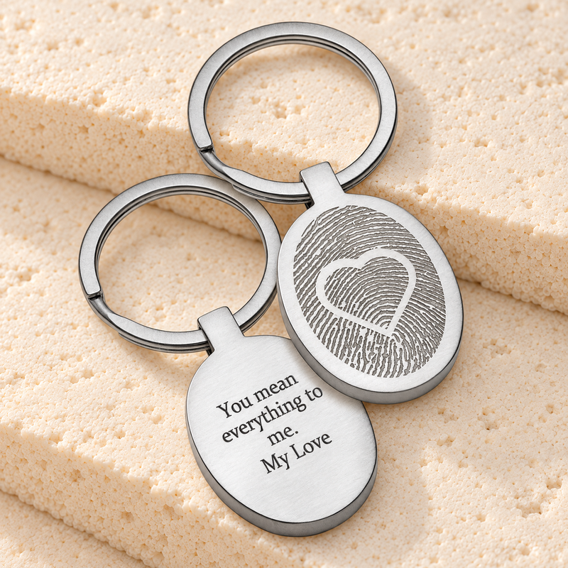 Brushed My Heart Oval Stainless Steel Fingerprint Keychain