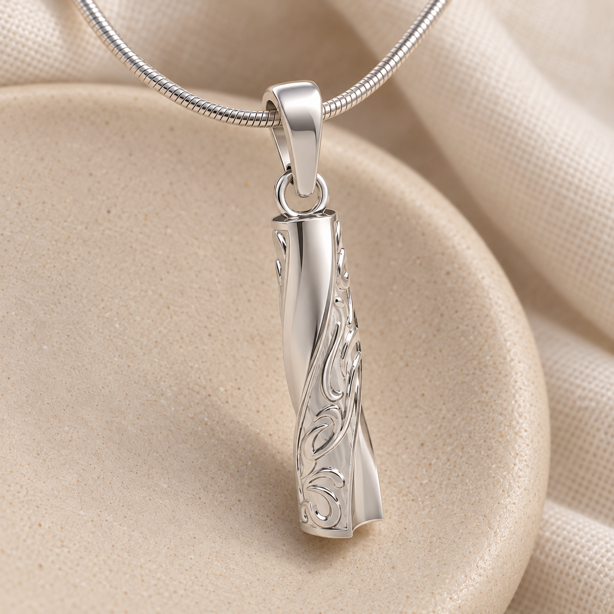 Sterling Silver Twisted Cylinder Forever Sealed Cremation Jewelry — alternate view — evr6629sfs