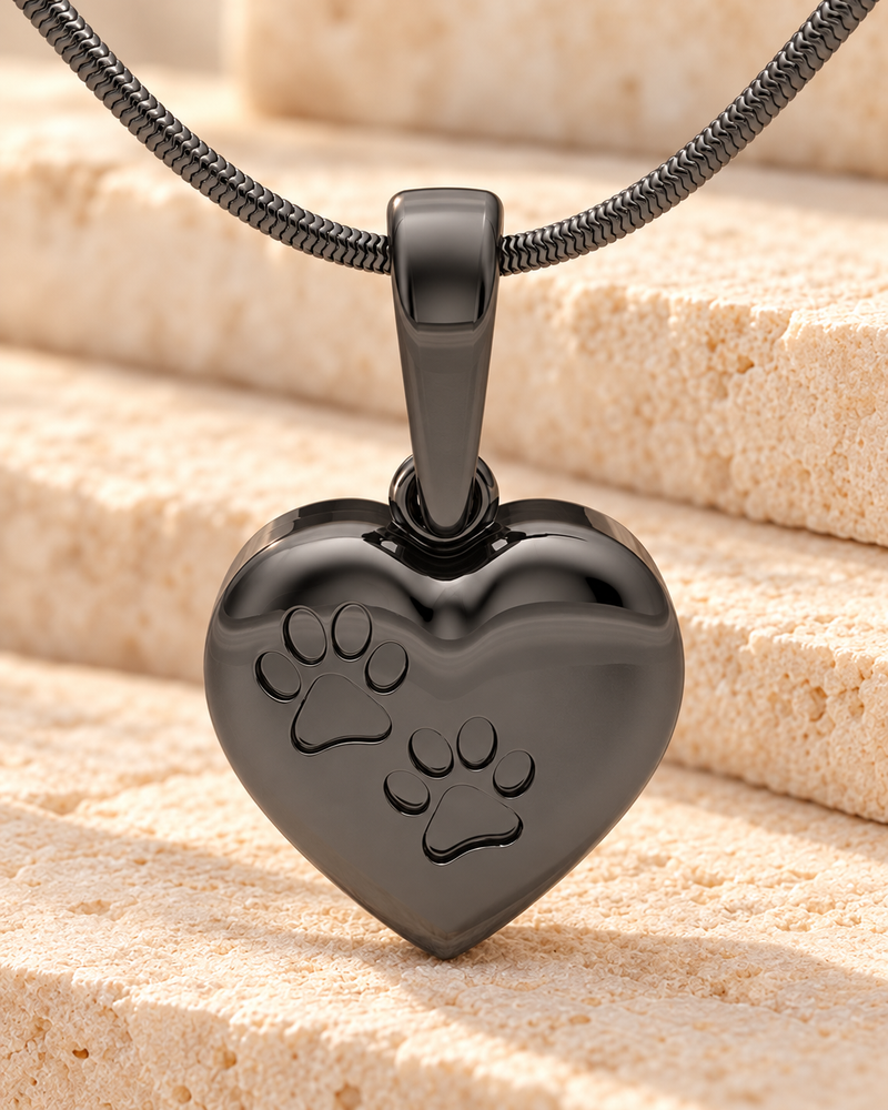 Black Plated Paws Heart Forever Sealed Memorial Jewelry