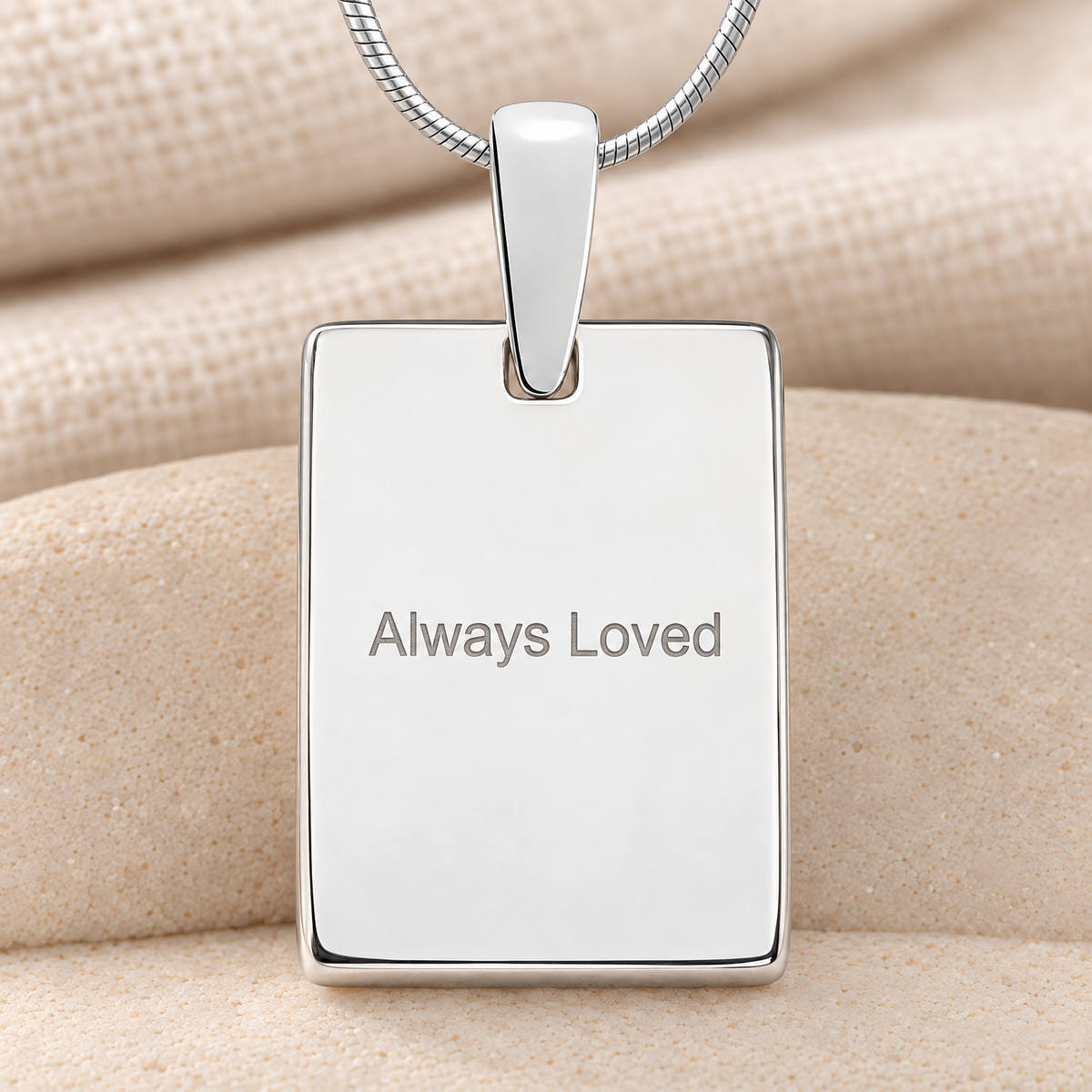Sterling Silver Memorial Rectangle Fingerprint Necklace — rear engraving — evr4834s