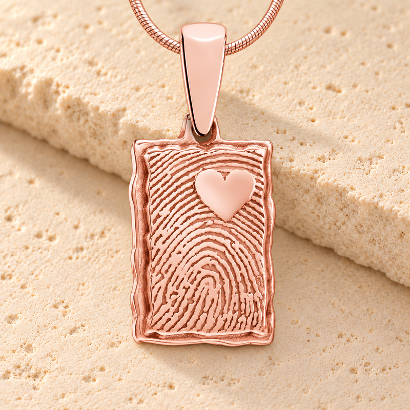 Rose Gold Plated Loved Rectangle Fingerprint Necklace
