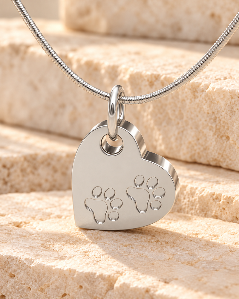 Solid 14k White Gold Paw On Heart Forever Sealed Memorial Jewelry