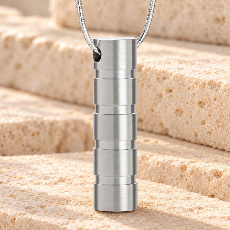 Stainless Carved Cylinder Cremation Jewelry