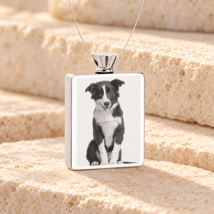 Rectangle Stainless Steel Photo Engraved Pet Ash Guardian