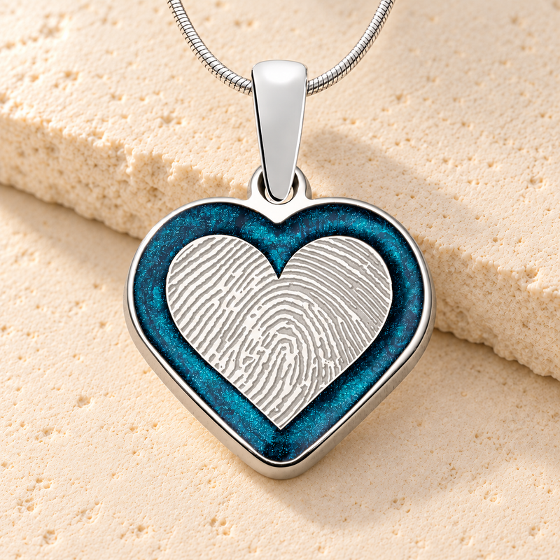 Sterling Silver Color Me Blue Heart Fingerprint Necklace