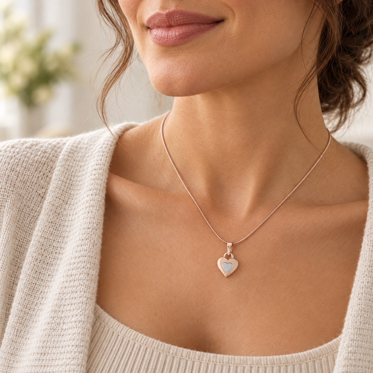Solid 14K Rose Gold with Sterling Duplicity Heart Forever Sealed Memorial Jewelry — lifestyle — evr20036krgsfs