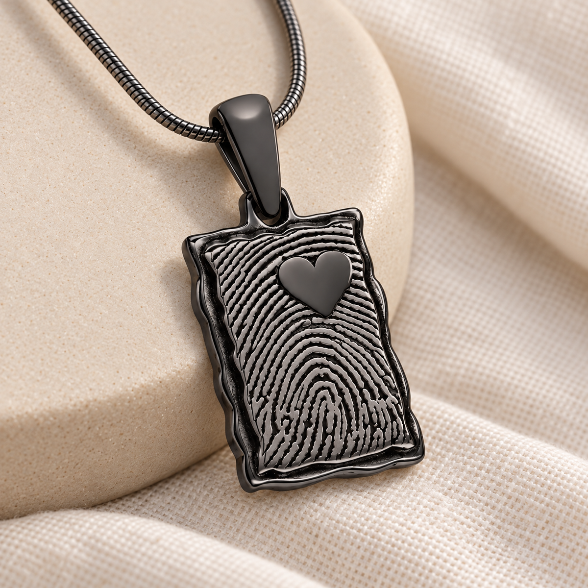 Black Plated Loved Rectangle Fingerprint Necklace — alternate view — evr4712bl