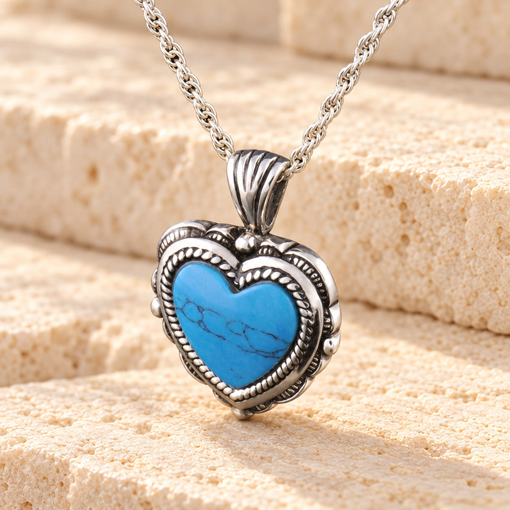 Sterling Silver Heart Turquoise Jewelry Pendant — main — evr6062ss