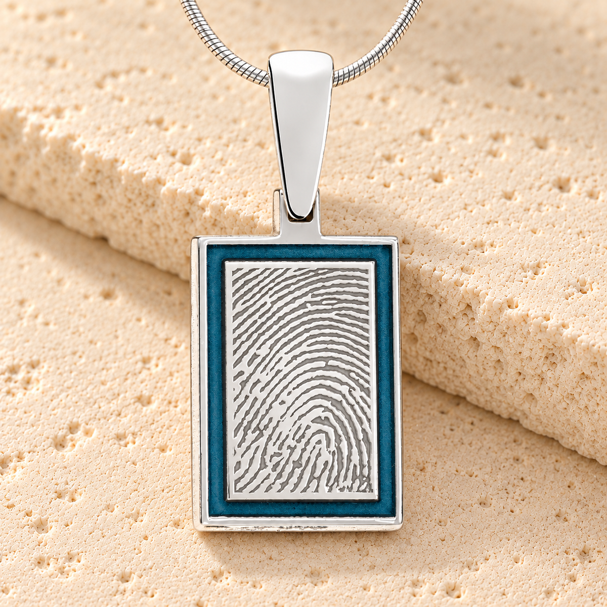 Sterling Silver Saxe Framed Rectangle Fingerprint Necklace — main — evr4803blue-112