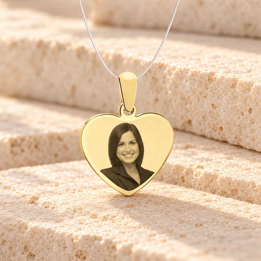 Heart Photo Engraved Gold Plated over Stainless Guardian