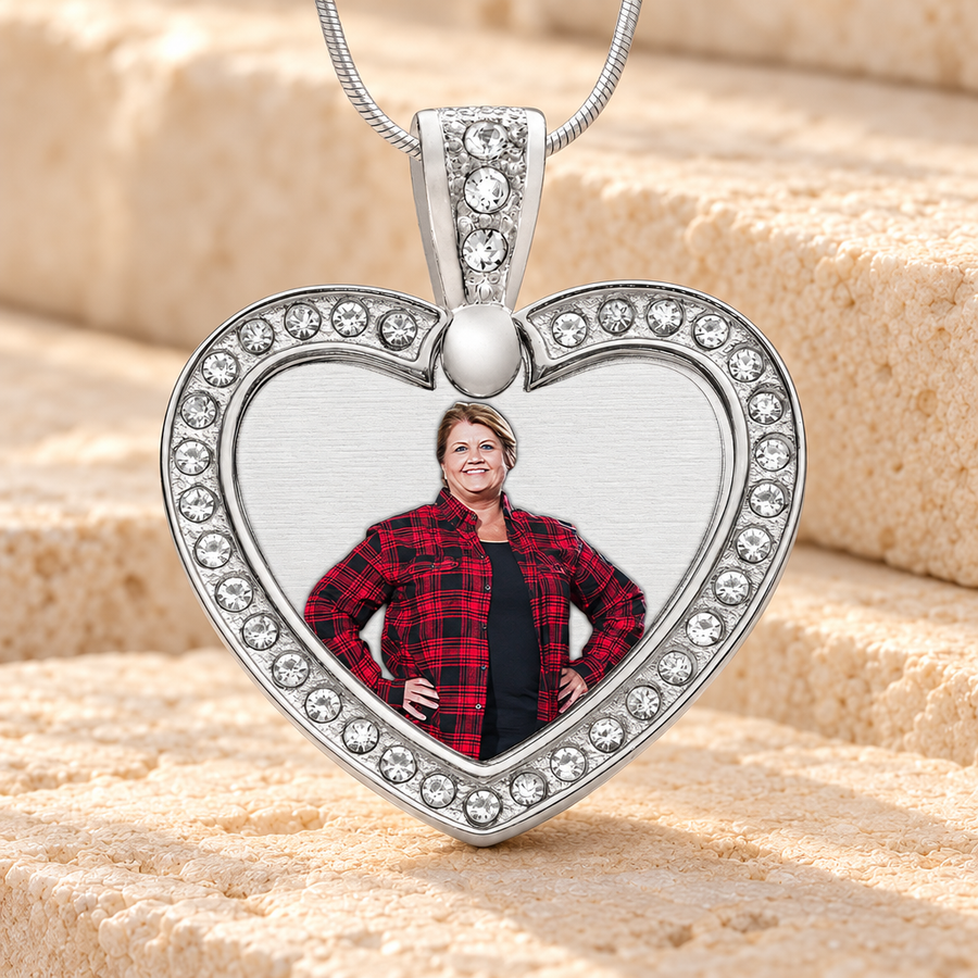 Gem Heart Color Photo Engraved Stainless Keepsake
