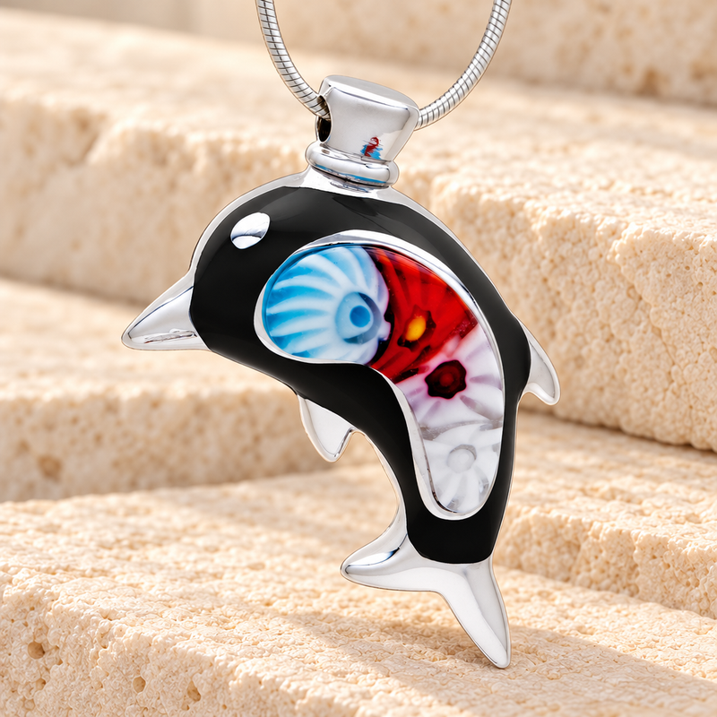 Black Graceful Dolphin Cremation Jewelry
