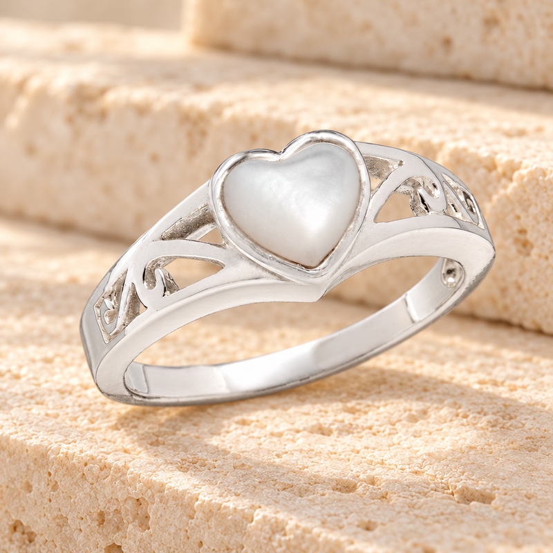 Women's White Gold Mother of Pearl Cremation Ring