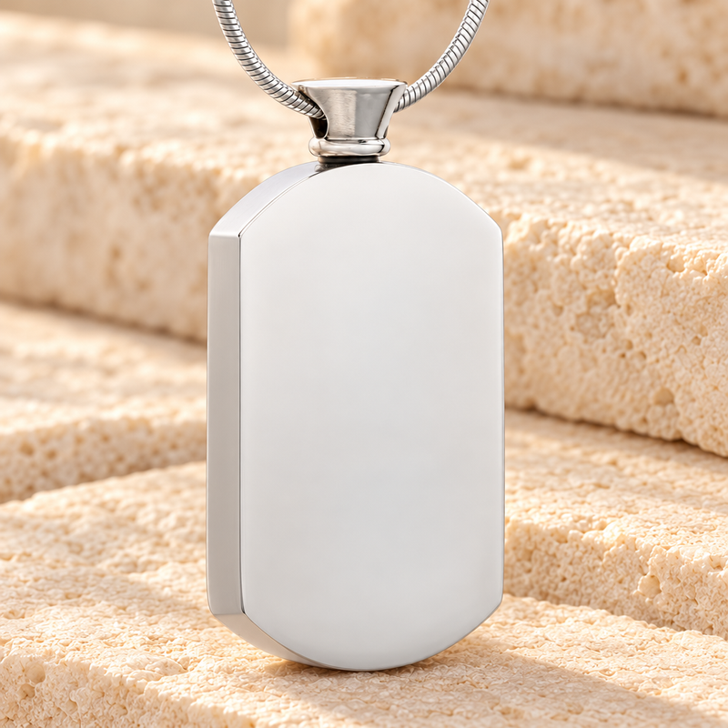 Silver Pleasant Rectangle Urn Pendant