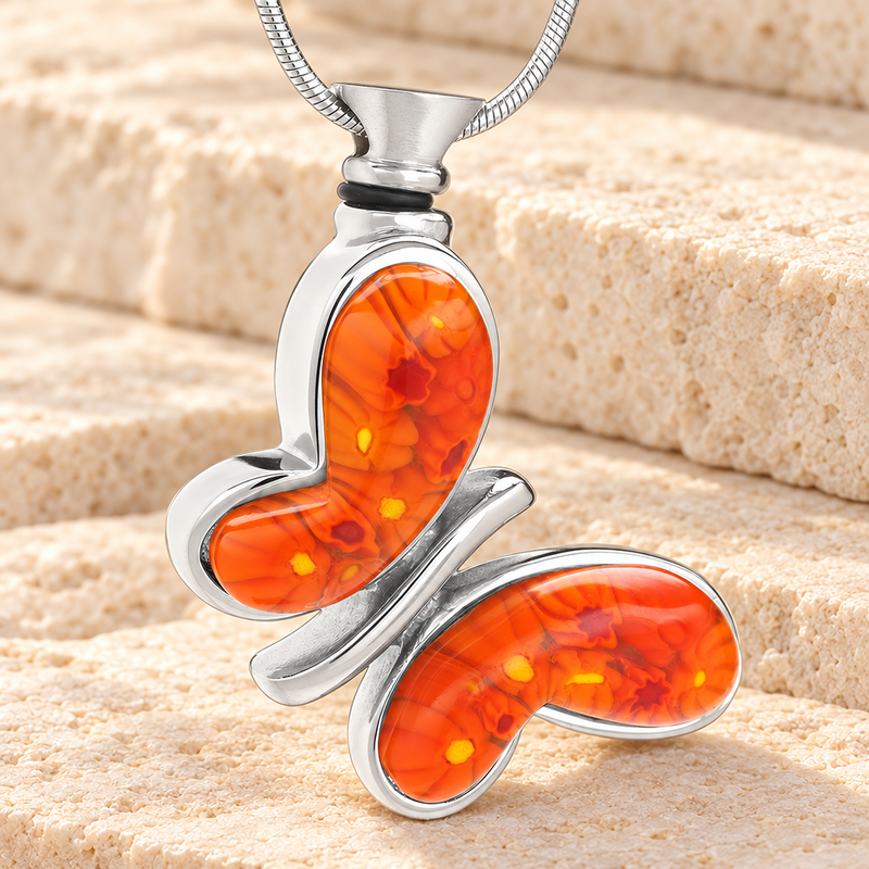 Orange Majestic Butterfly Cremation Jewelry