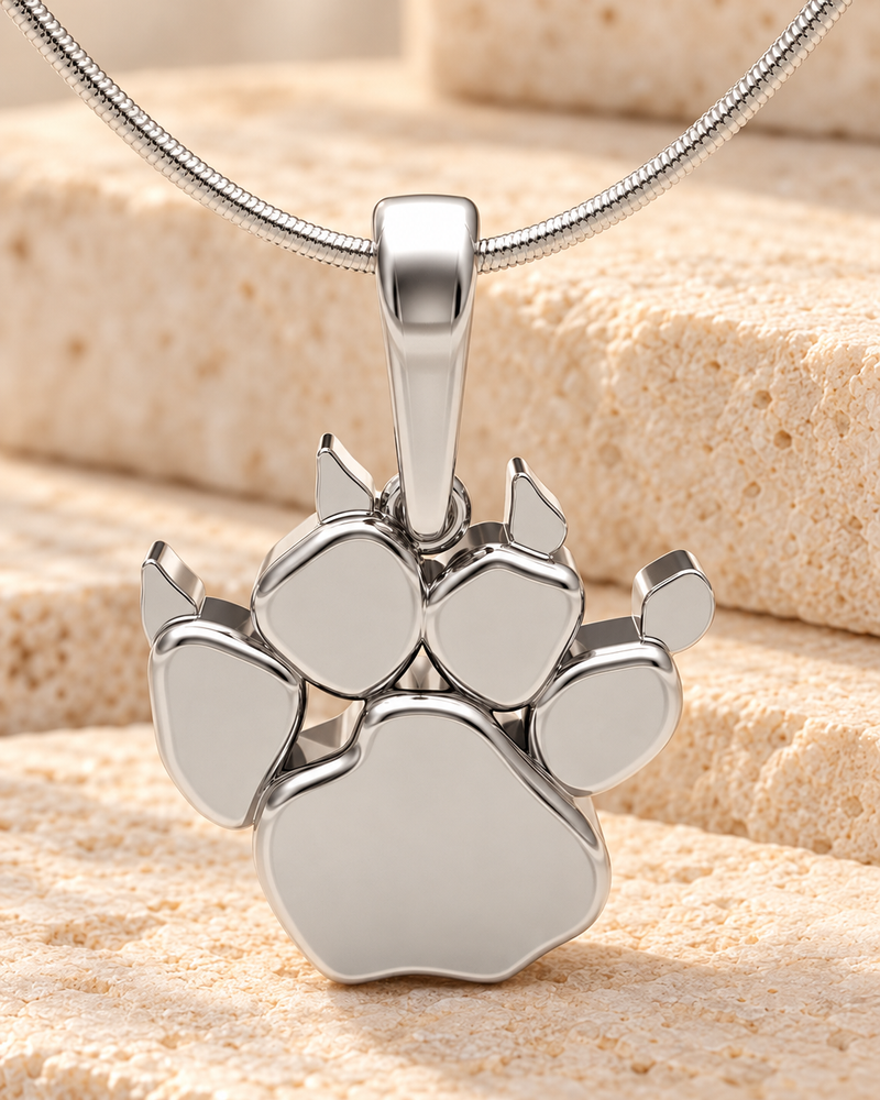 Solid 14k White Gold Pawprint Forever Sealed Memorial Jewelry