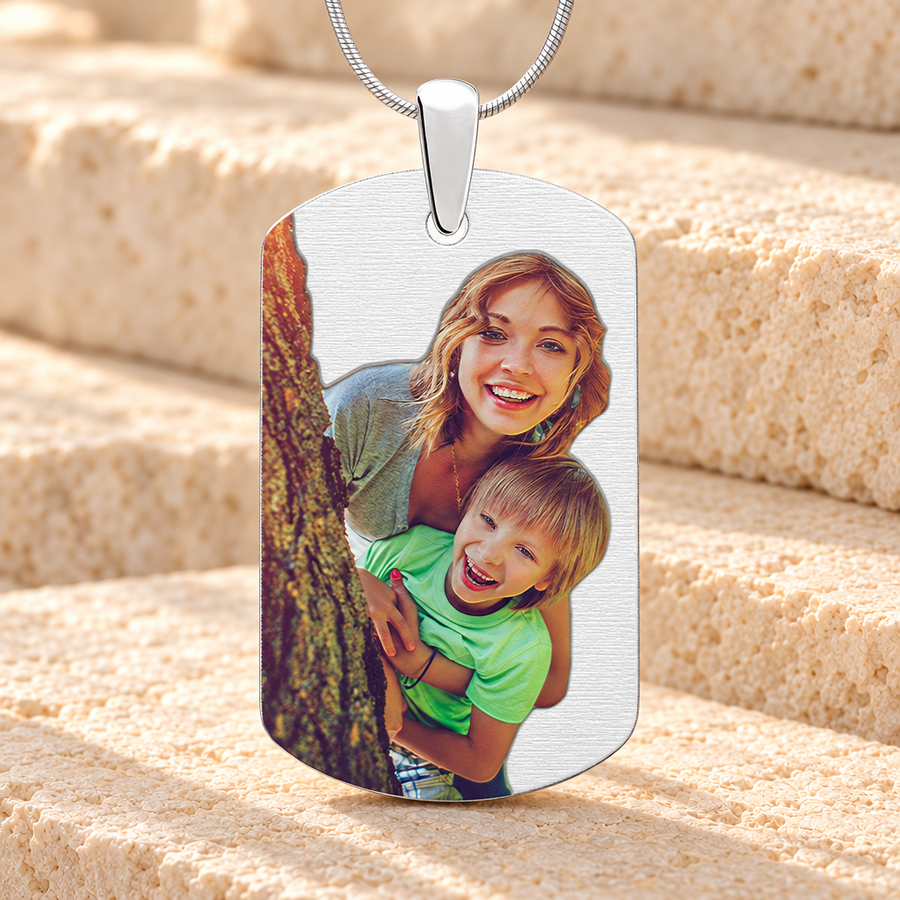 Large Dog Tag Color Photo Engraved Stainless Keepsake