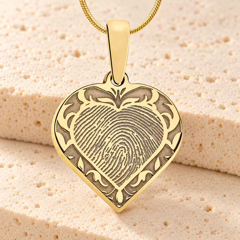 Gold Plated Sterling Silver Carved Heart Fingerprint Necklace