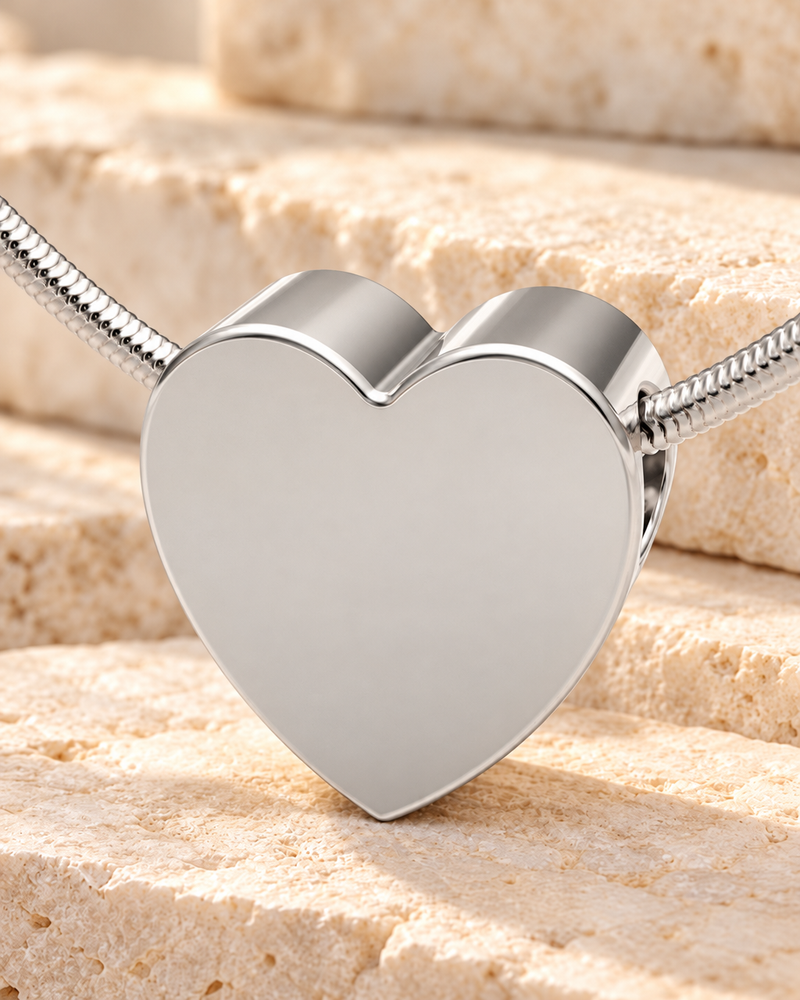 Solid 14K White Gold Smooth Heart Forever Sealed Cremation Jewelry