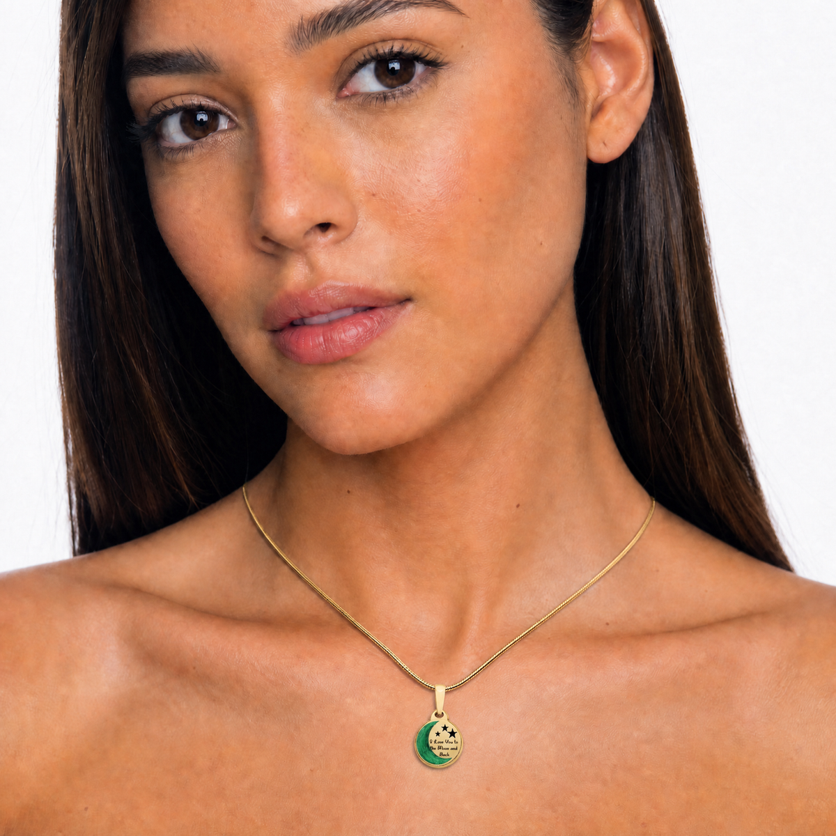 Solid 14K Gold Love You To The Moon with Seafoam Ash Resin Jewelry