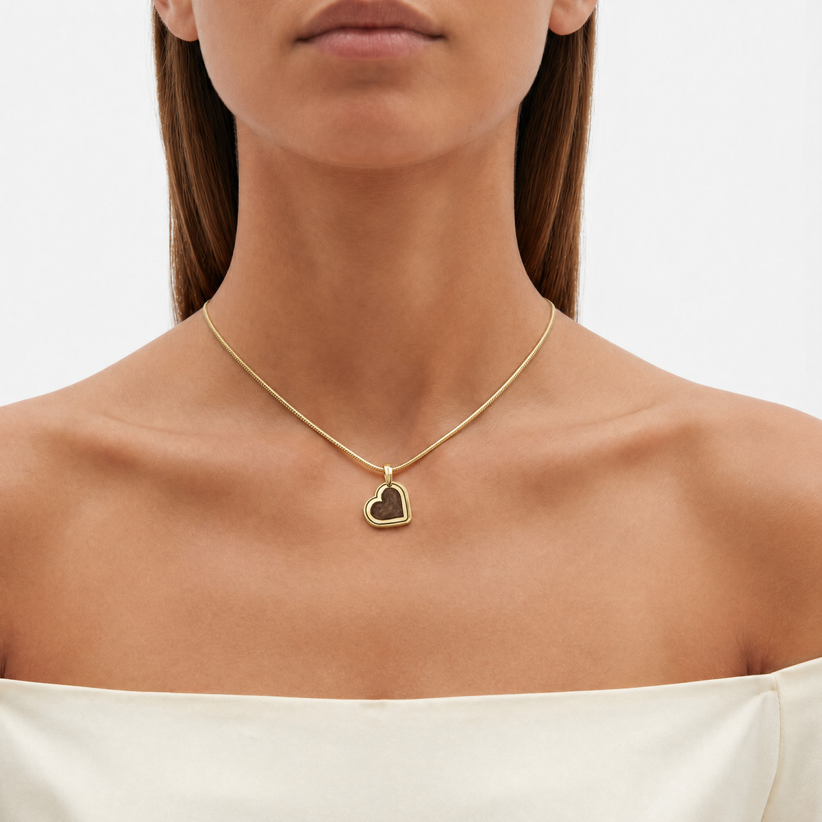 Attentive Heart Gold Plated with Black Flame Opal Ash Resin Jewelry