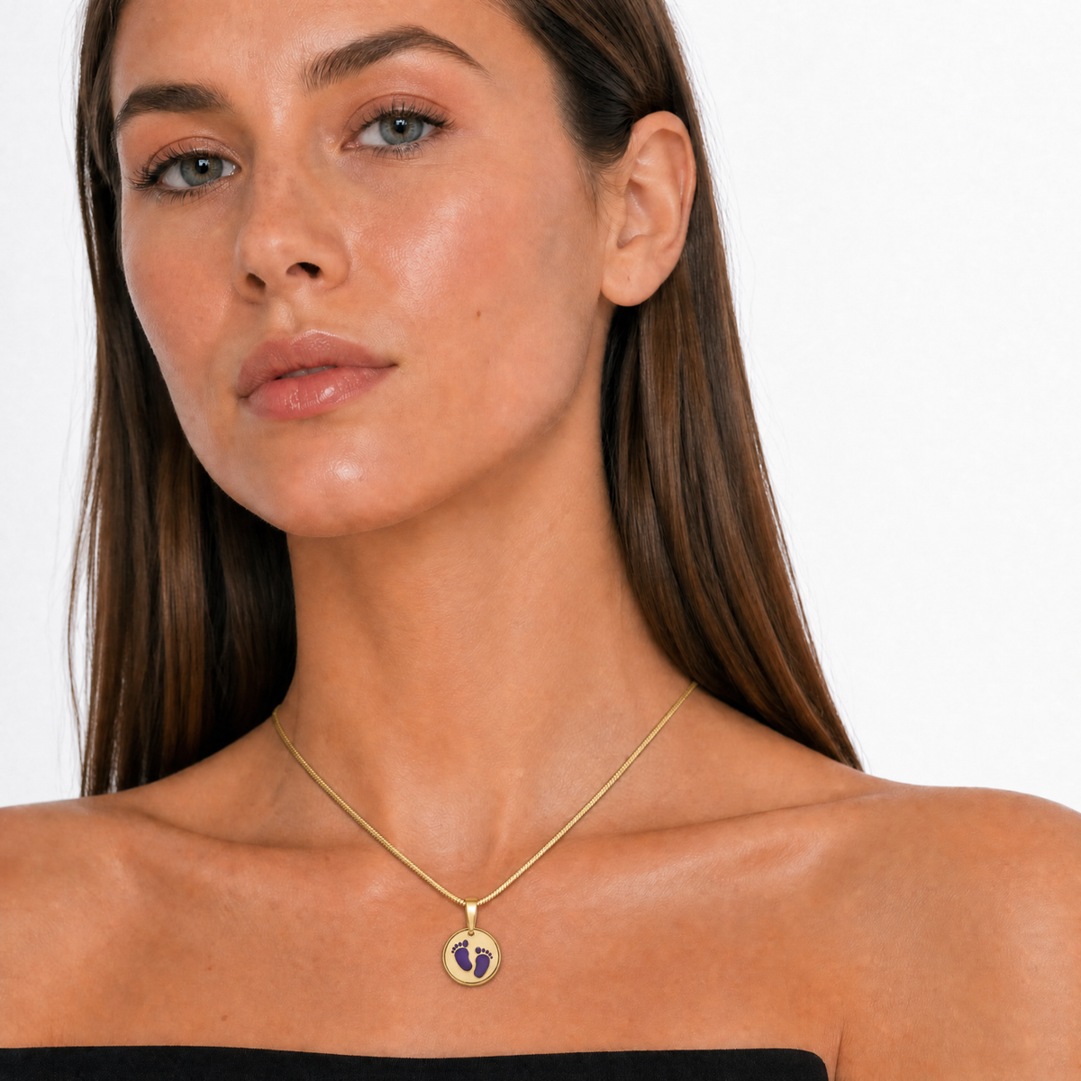 Solid 14K White Gold Lasting Imprint Round with Seafoam Ash Resin Jewelry