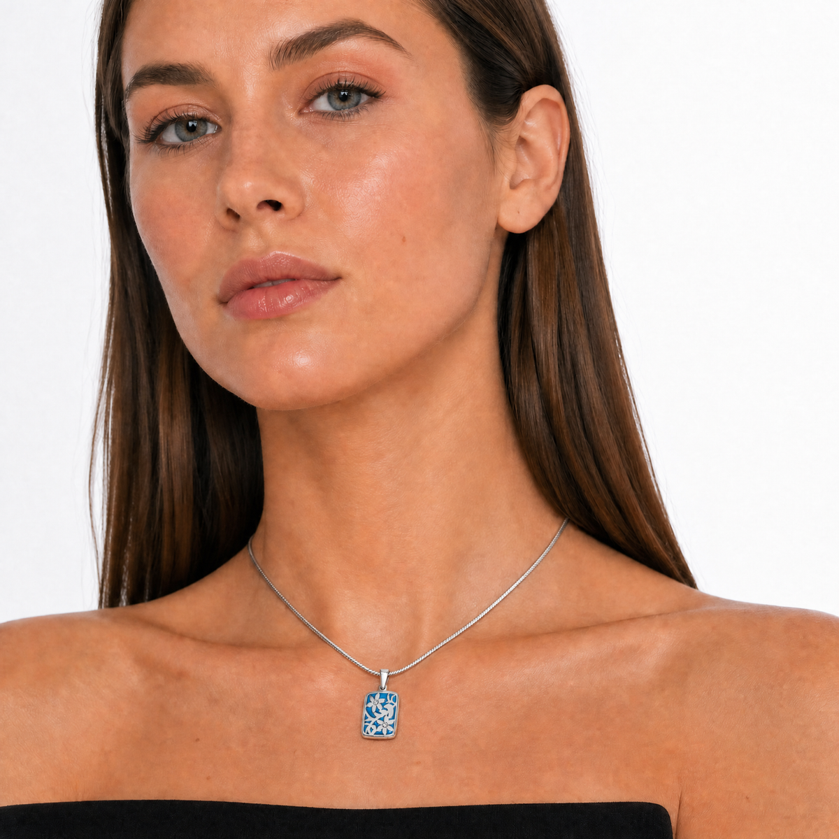 Solid 14K Gold Flowered Rectangle with Carob Ash Resin Jewelry