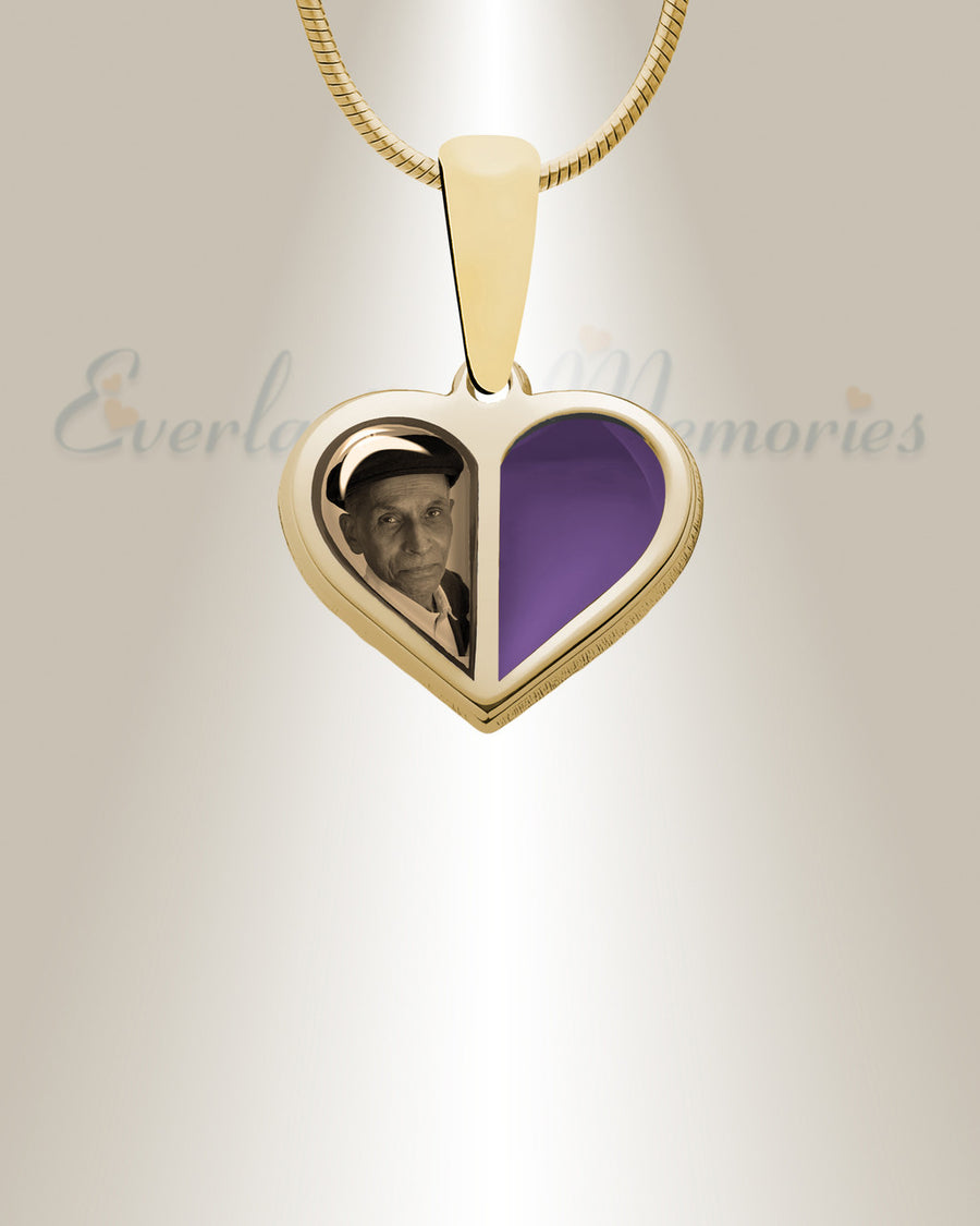 Two Heart 14K Gold Picture Pendant With Wine Ashes