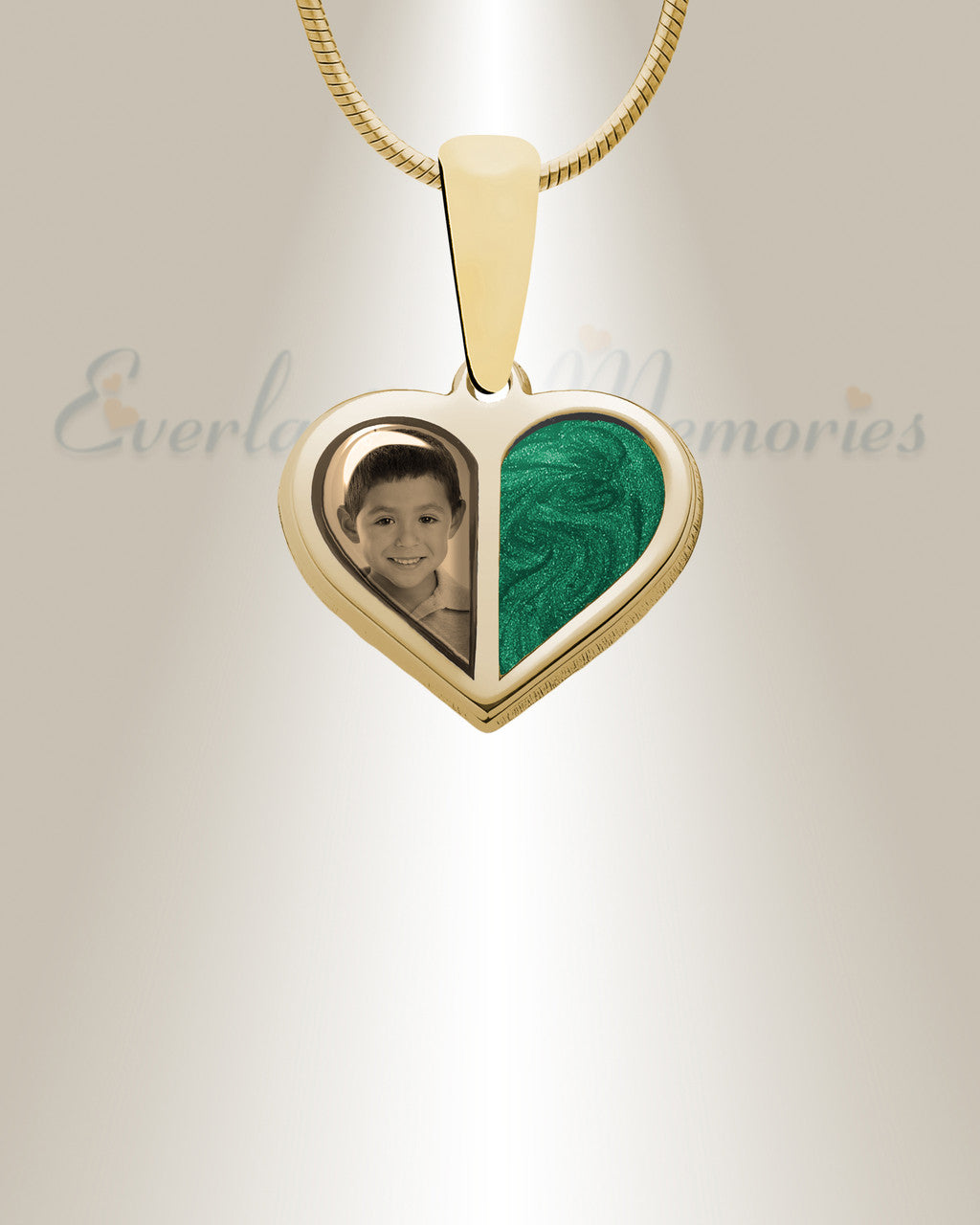 Two Heart 14K Gold Picture Pendant With Fir Ash Resin Jewelry